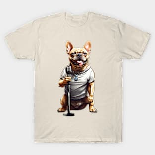 French bulldog with a microphone ready to sing. T-Shirt